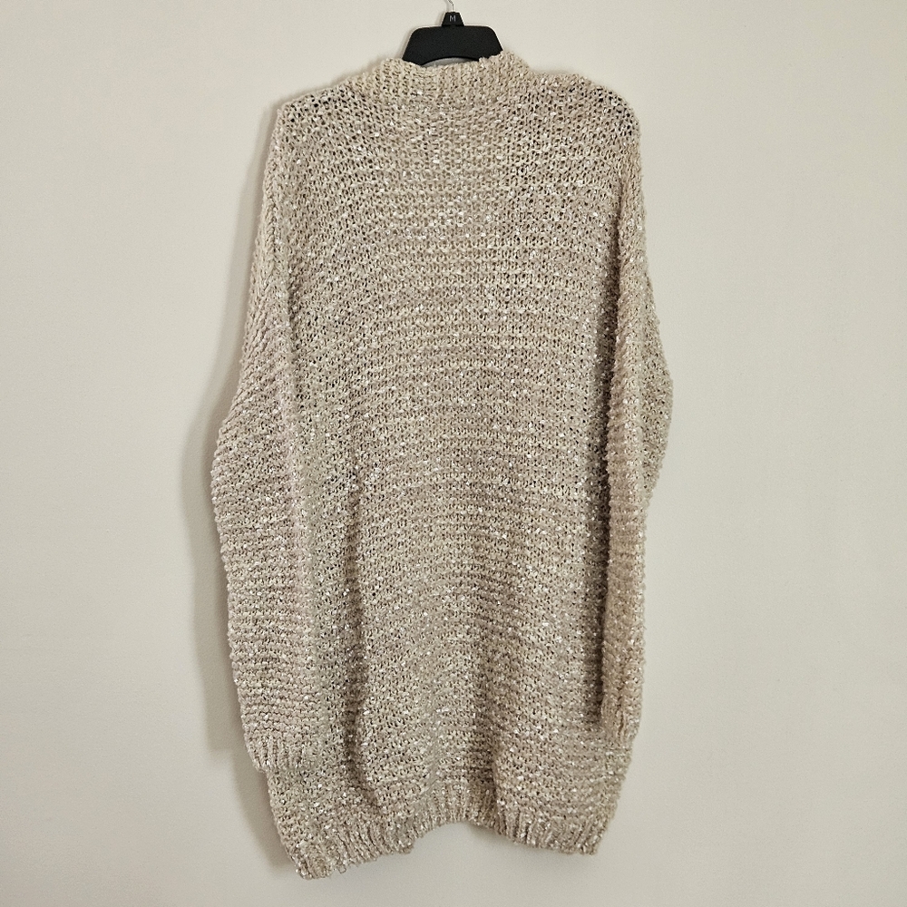 Alya Cream Oversized & Stretchy Open-Front Cardigan w/ Woven Flowers: Size LG - Picture 7 of 7